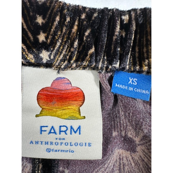 Farm Rio Anthropologie Velvet Wide Leg Pants Sz XS Black Gold Sparkle Designer - Picture 7 of 16